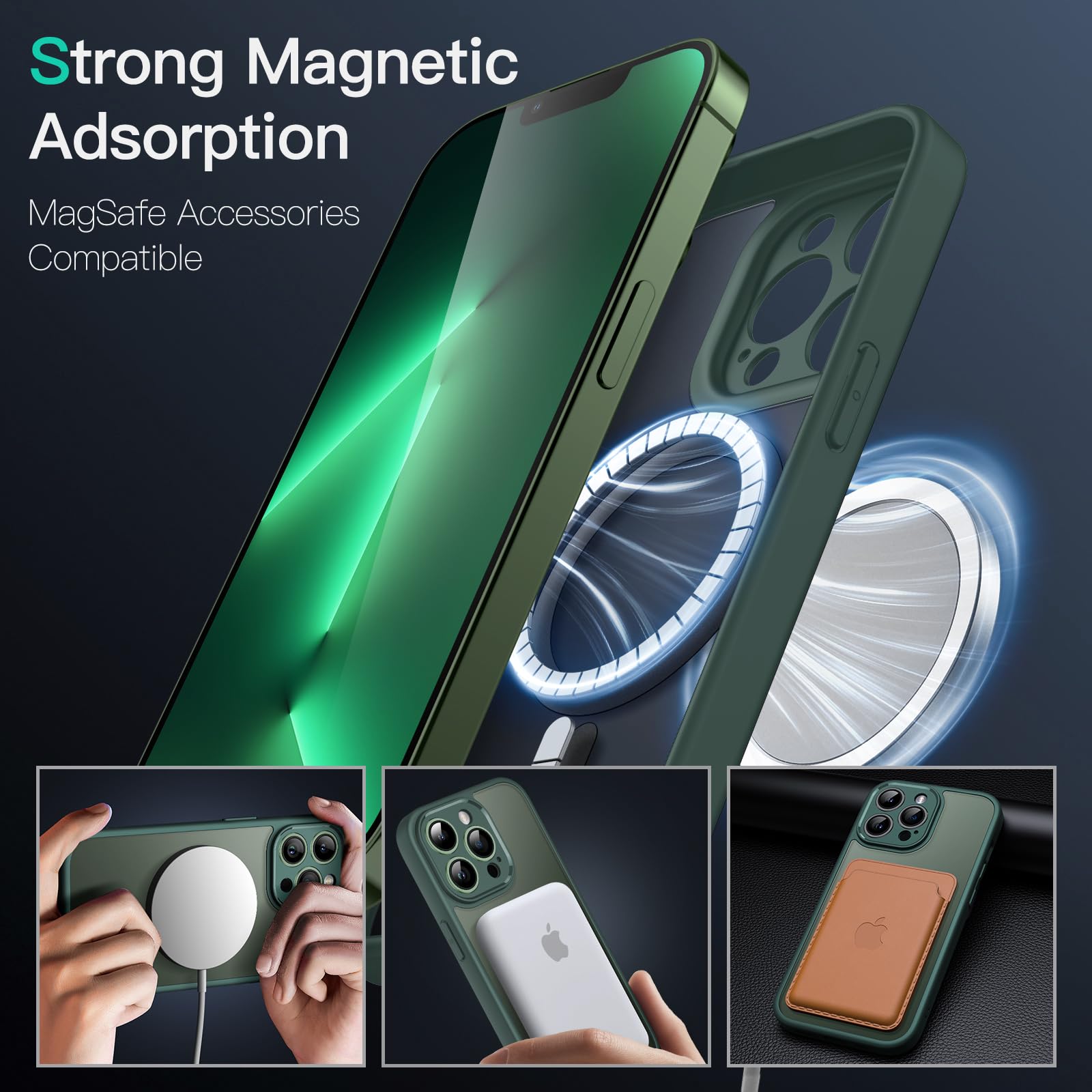 JETech Magnetic Case for iPhone 13 Pro Max 6.7-Inch | MagSafe Compatible | Translucent Matte Back | Full Protection Slim Shockproof Phone Cover (Midnight Green) | Perfect for Work, Travel & Everyday Use