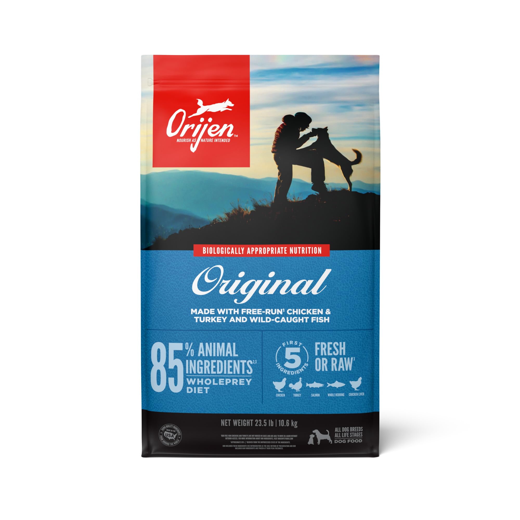 ORIJEN Original Grain-Free Dry Dog Food for All Life Stages - High Protein, Fresh & Raw Ingredients - 23.5 lb Bag - Perfect for Adult Dogs & Puppies Nutrition