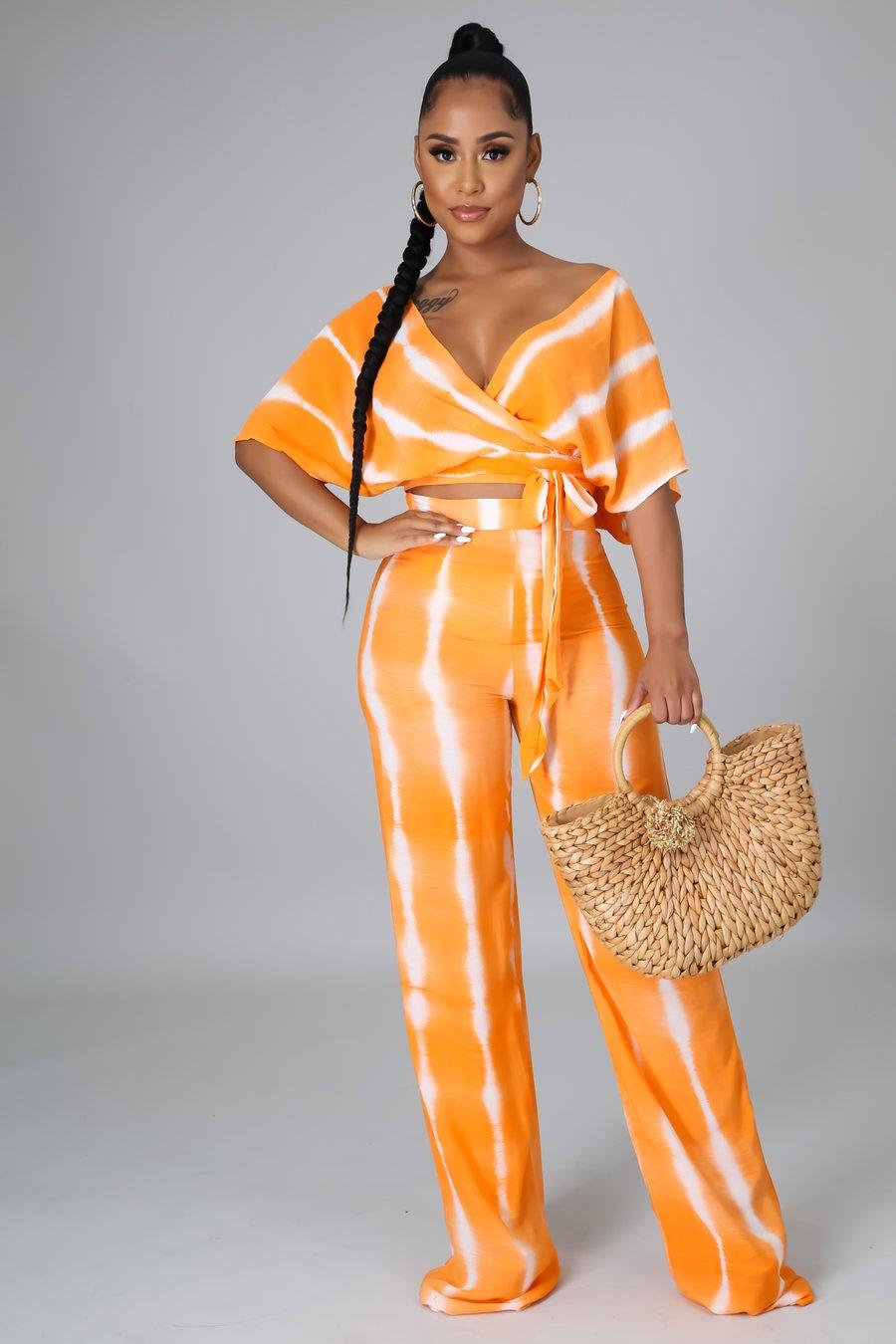 Island Living Palazzo Pant Set - Flowy & Comfortable Women's Lounge Pants in Orange for Beach Vacation & Summer Relaxation