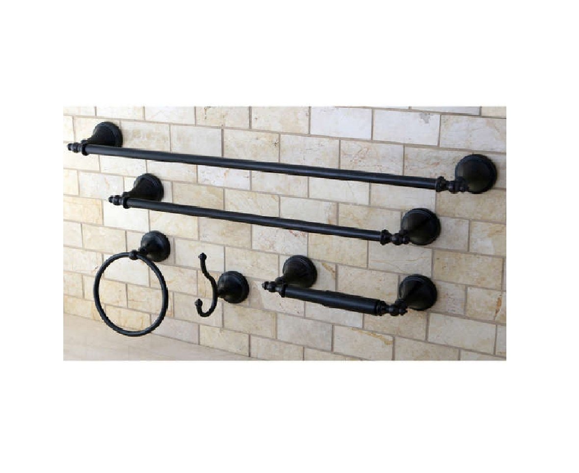 Naples Oil Rubbed Bronze 5-Piece Bathroom Accessory Set - Towel Bar, Robe Hook, Toilet Paper Holder, Towel Ring & Shelf - Elegant Bathroom Decor for Modern Homes