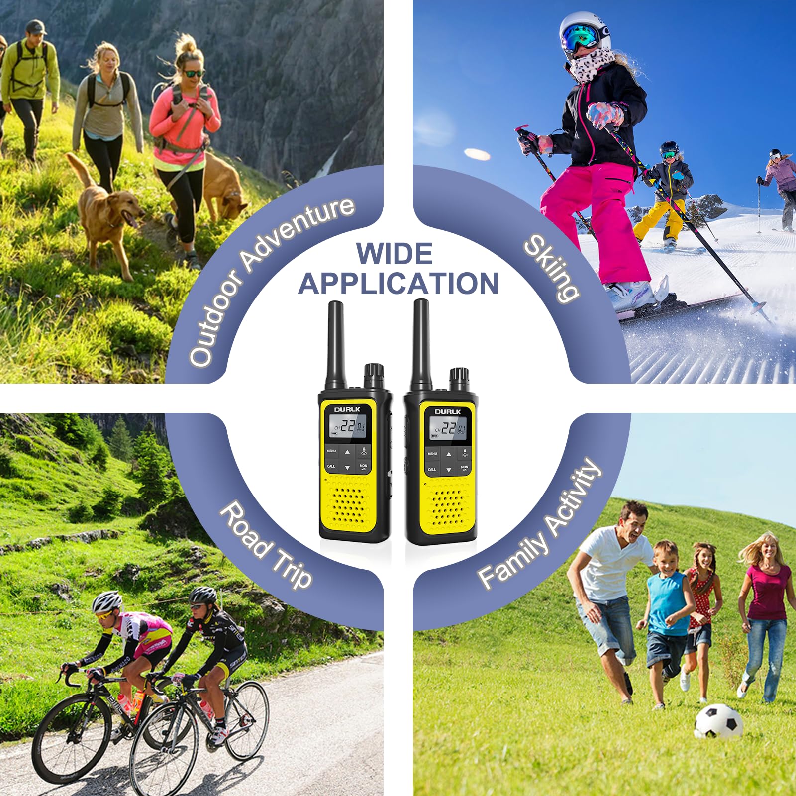 Long Range Walkie Talkies for Adults - 2 Pack Rechargeable Two Way Radios with 22 FRS Channels, NOAA Weather Alerts, 1800mAh Li-ion Battery & LED Flashlight - Perfect for Hiking, Camping, Outdoor Adventures (Yellow)