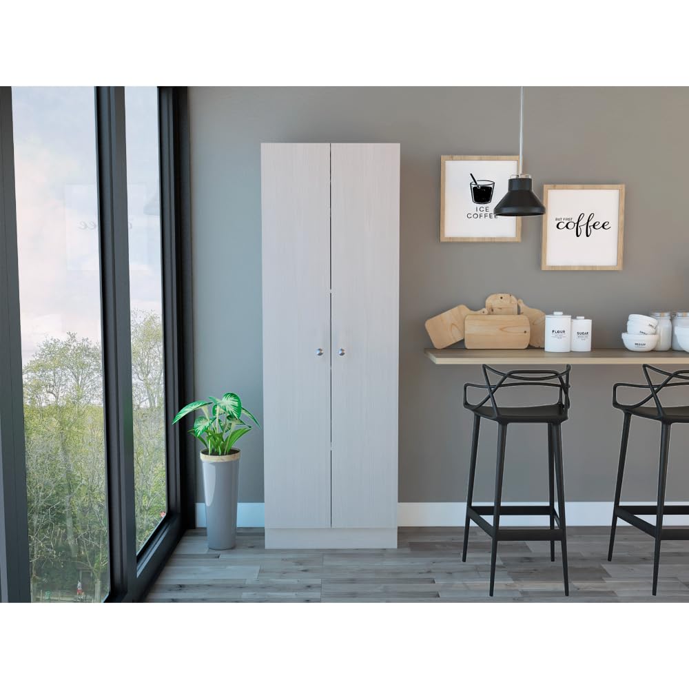 Tuhome 5-Shelf Double Door Pantry Cabinet with Multistorage - Pearl White | Perfect for Kitchen, Pantry, and Home Organization Storage Solutions