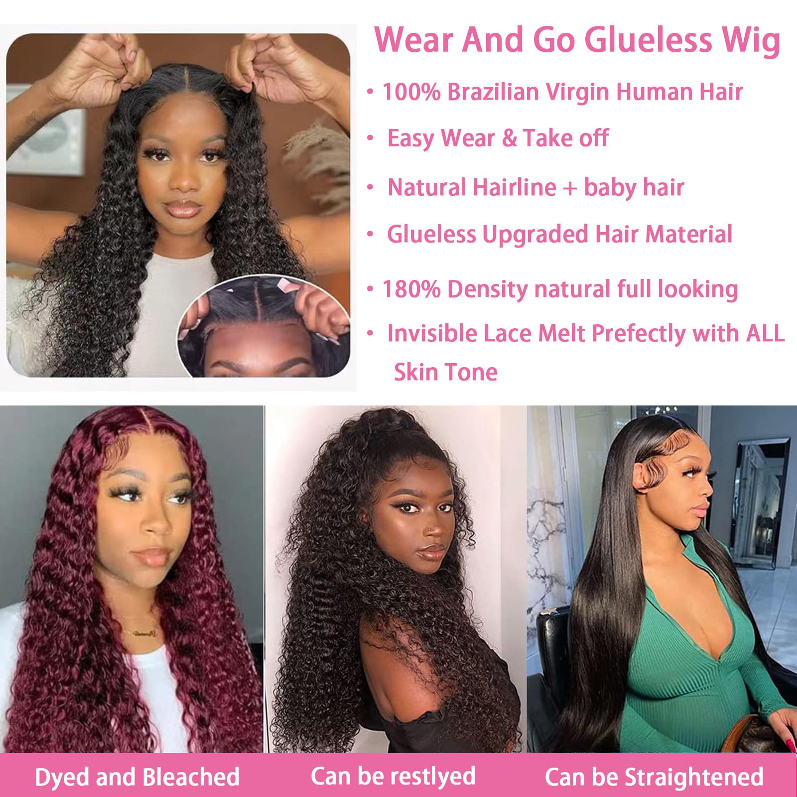 30 Inch Brazilian Human Hair Lace Closure Wig - Pre Plucked 180% Density Wet & Wavy Glueless 13x4 Lace Wig for Black Women - Perfect for Daily Wear, Parties & Special Occasions