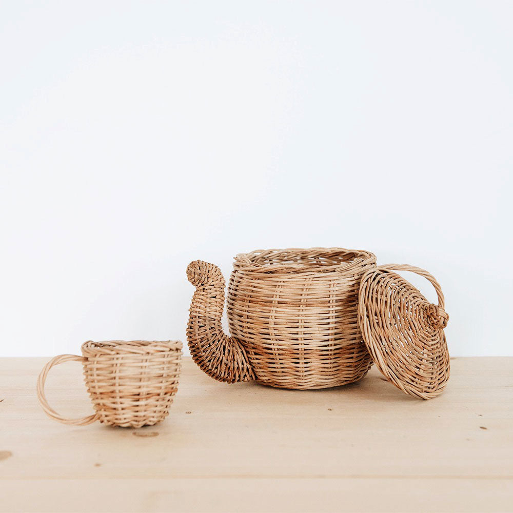 Premium Rattan Tea Set - Handwoven Natural Wicker Tea Tray with Teapot & Cups - Perfect for Afternoon Tea, Garden Parties & Zen Decor