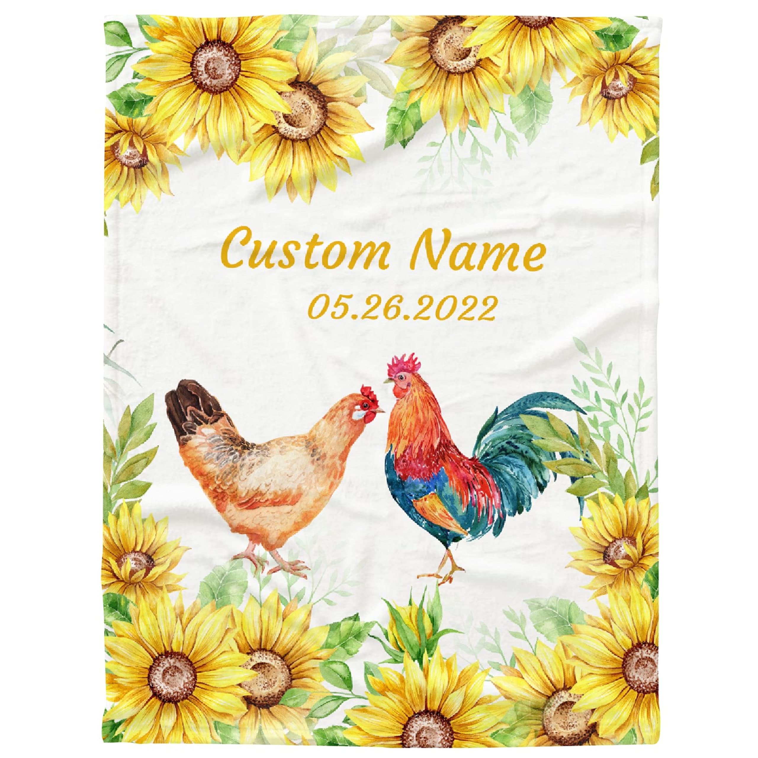 Personalized Sunflower Chicken Throw Blanket with Custom Name - Extra Large 120x90 Inch Soft Fleece Blanket for Kids, Toddlers, Boys & Girls - Unique Birthday Gift & Family Keepsake - Perfect for Nursery Decor, Couch Snuggling & Outdoor Picnics
