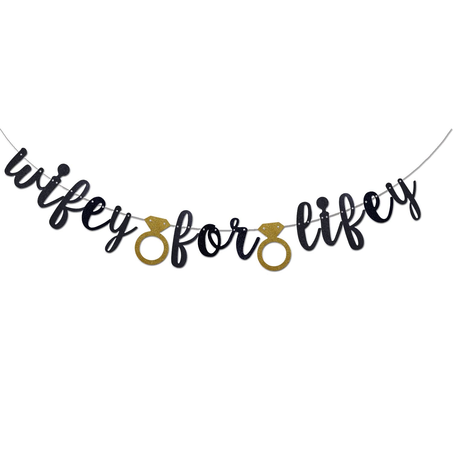 ZMYDZ Wifey for Lifey Black Glitter Banner - Wedding Bachelorette Party Decor, Bridal Shower Sign, Pre-Strung Hanging Decoration for Bachelorette Party & Bridal Shower Events