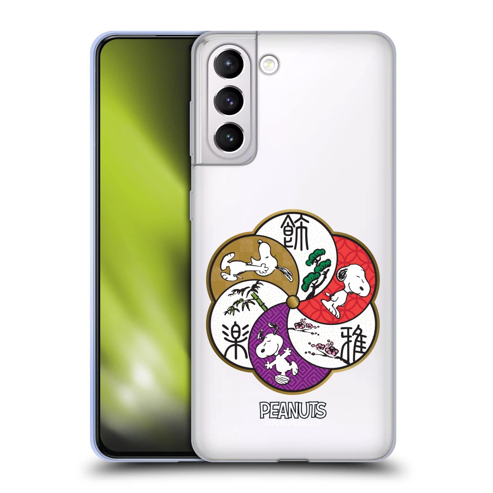 Head Case Designs Officially Licensed Peanuts Badges Oriental Snoopy Soft Gel Case for Samsung Galaxy S21+ 5G - Cute Protective Cover for School, Work, and Everyday Use