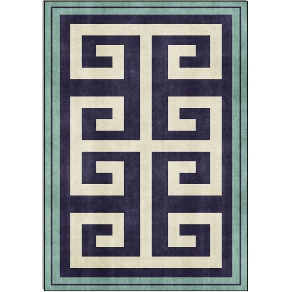 Modern Geometric Area Rug - Non-Slip Soft Indoor/Outdoor Carpet for Living Room, Bedroom, Kitchen Runner (4'x5', Blue) | Luxury Contemporary Border Design for Home Decor & Courtyard