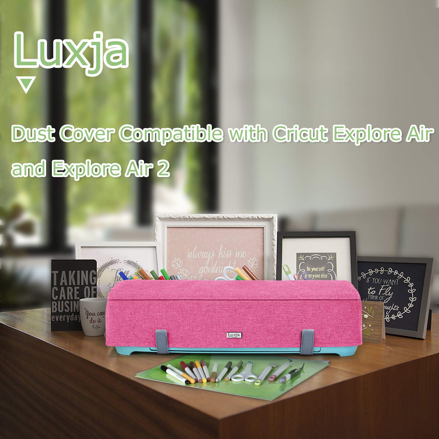 Luxja Dust Cover for Cricut Explore Air & Air 2 - Pink Machine Protector with Back Pockets | Perfect for Craft Room Organization & Vinyl Cutting Projects