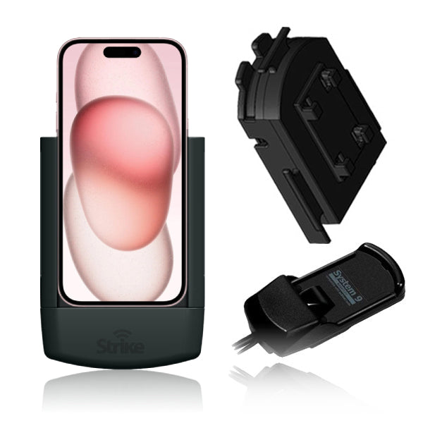 iPhone 15 Car Mount with Strike Alpha Cradle & Adapter - Secure Bury System 9 Compatible Phone Holder for Safe Driving & Hands-Free Navigation