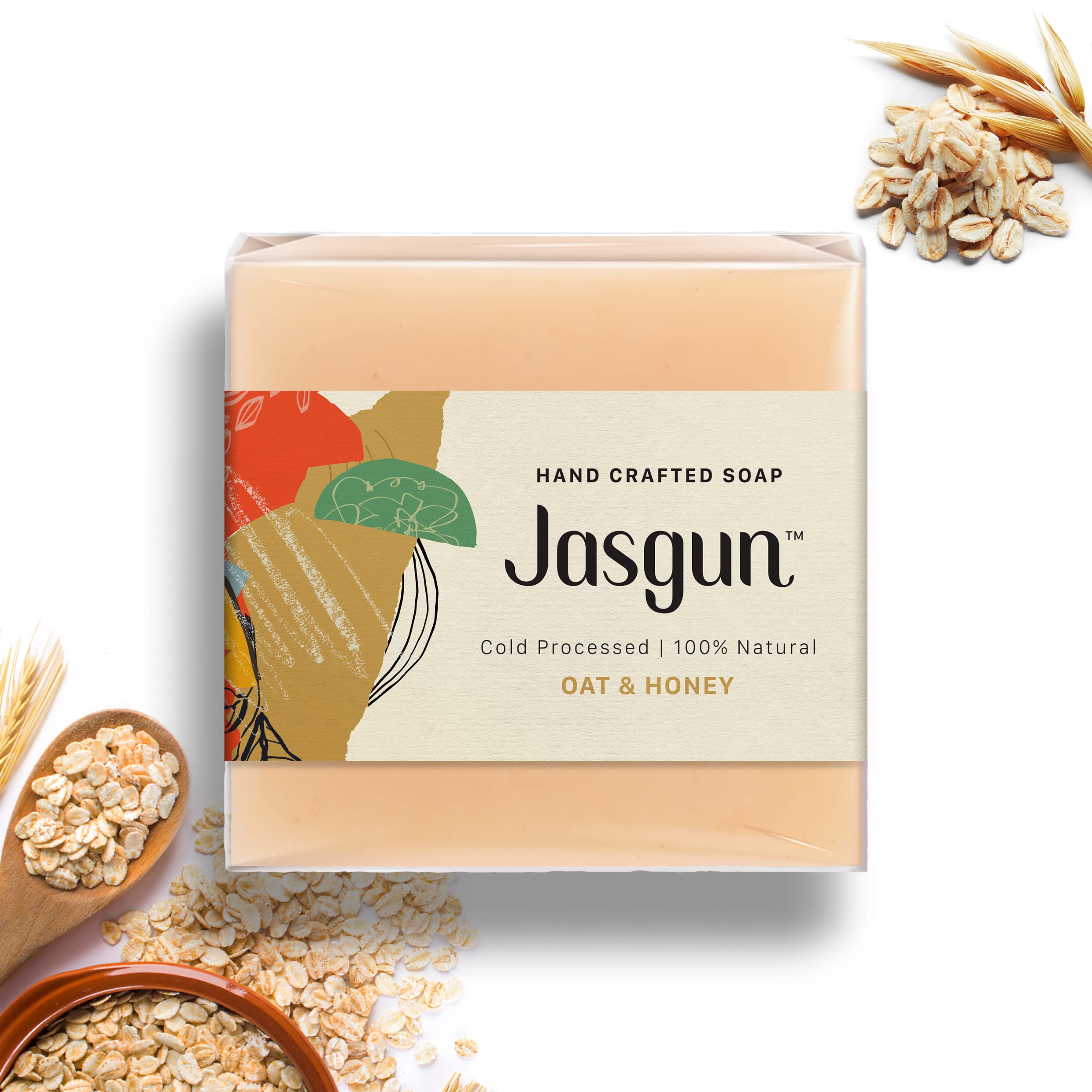 JASGUN Oat & Honey Soap - 100% Natural, Vegan, Organic for Sensitive Skin & Daily Use