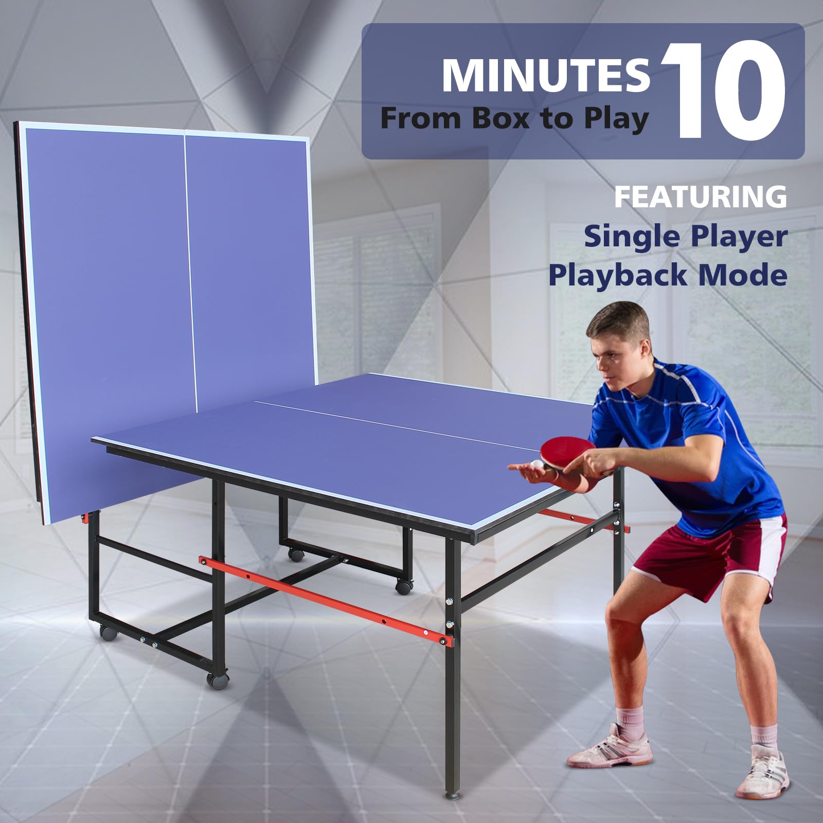 Premium Blue Folding Ping Pong Table with Wheels - Indoor & Outdoor Table Tennis Set Includes 2 Rackets, 3 Balls & Net - Perfect for Backyard Games, Family Fun & Sports Training