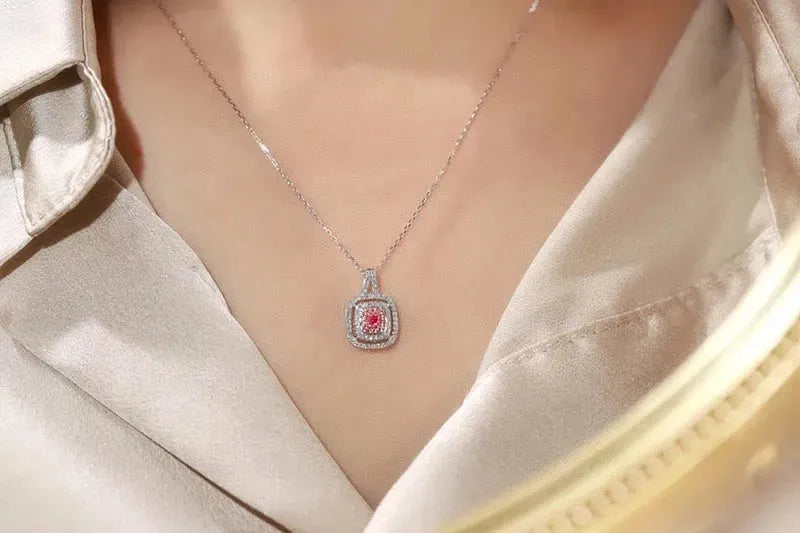 18K White Gold Pink Diamond Pendant Necklace for Women - Romantic Shiny Engagement Jewelry with Real Natural Diamonds | Perfect for Anniversaries, Proposals & Special Occasions