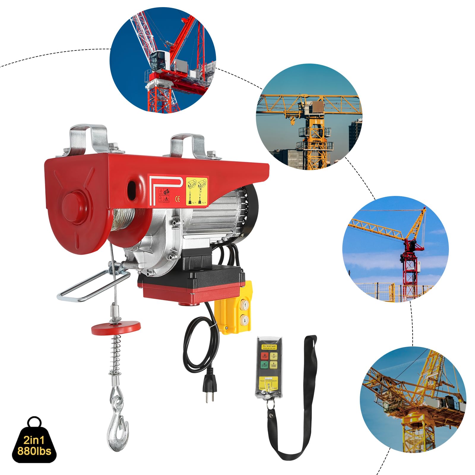110V Electric Wireless Hoist Winch - 880Lbs Capacity Remote Control Crane Lift for Factory, Garage, Warehouse, Construction & Mining | Heavy Duty Lifting Equipment for Industrial & Home Use