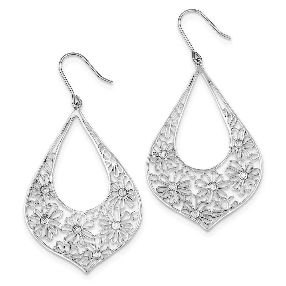Sterling Silver Flower Dangle Earrings with CZ Teardrop - Elegant Jewelry for Women, Perfect for Weddings, Parties & Everyday Wear
