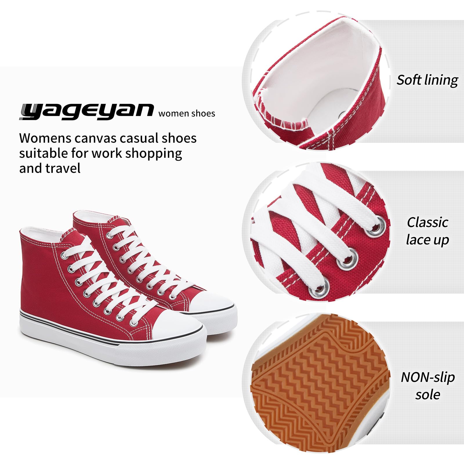 Yageyan Women's High Top Canvas Sneakers - Lace Up Fashion Shoes for Casual Wear, Classic Style - Perfect for Everyday Outfits, Walking & Street Fashion