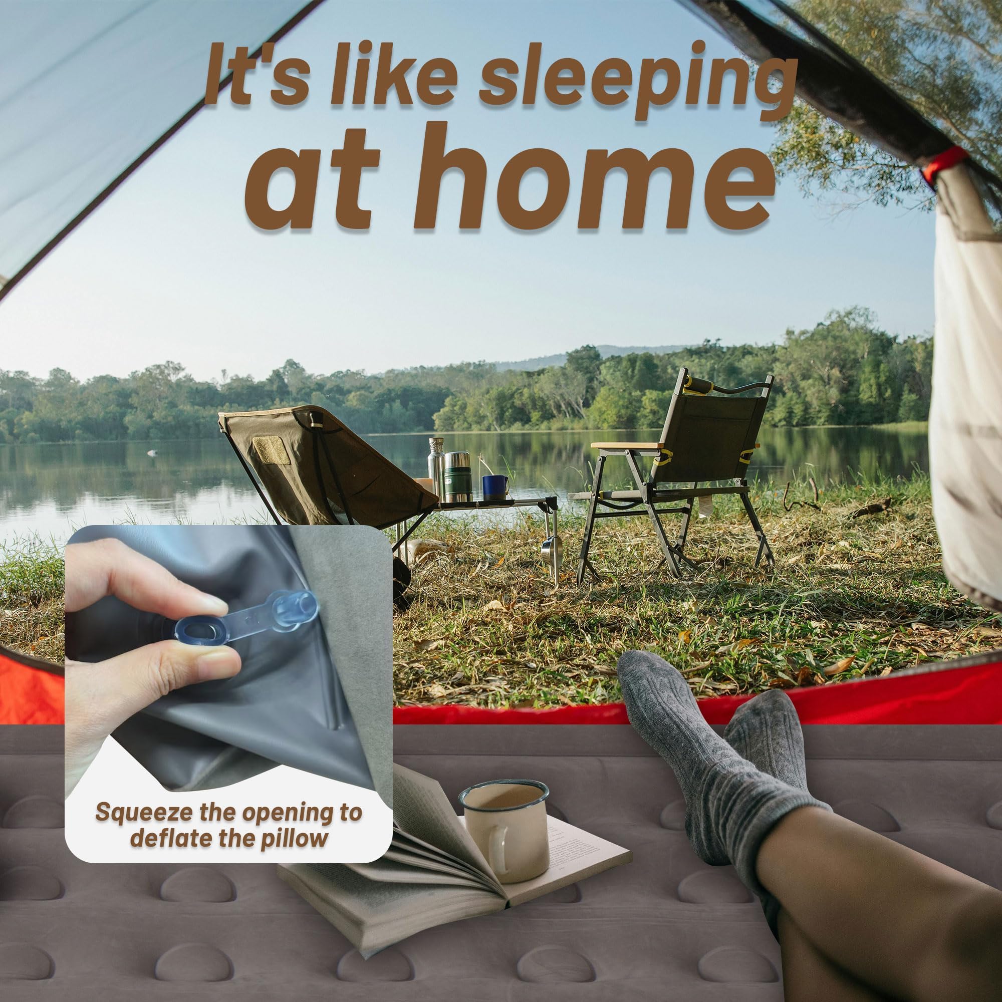 Premium Full Size Camping Air Mattress with Pillow - Inflatable, Leak-Proof & Velvet Cover - Supports 440 lbs - Lightweight & Portable for Outdoor Adventures, Travel & Home Use - Ideal for Camping Trips, Guest Beds & Emergency Sleepovers
