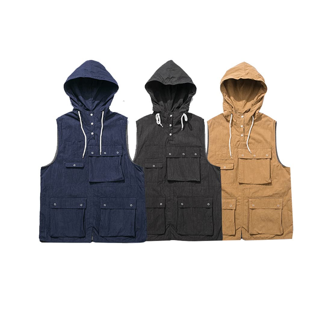 Men's Breathable Sleeveless Hooded Vest with Multiple Pockets - Lightweight Summer Jacket for Outdoor Activities, Hiking, Camping & Casual Wear