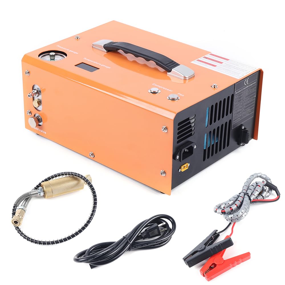 LENJKYYO 30MPa High Pressure Air Compressor - 12V DC Car & 110V AC Home Use with Oil Humidity Filter & Built-in Transformer (4500PSI) - Perfect for Tire Inflation, Air Tools & Industrial Applications