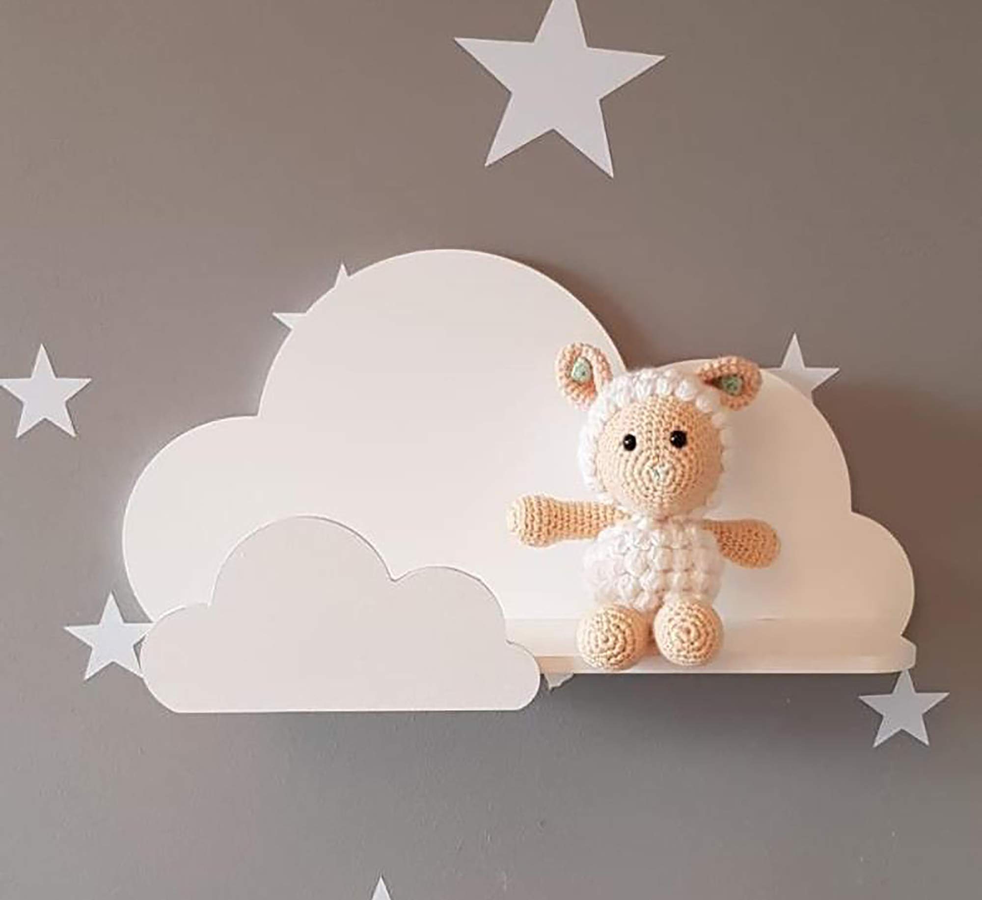 Happy Woody Set of 2 Cloud Wall Shelves - Natural Wood Floating Shelves for Nursery, Baby Room Decor, Kids Wall Decor - Perfect for Organizing Books, Toys & Displaying Photos (White)