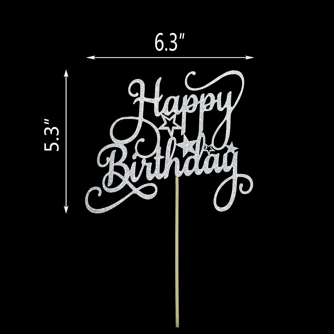 Silver Glitter Happy Birthday Cake Topper - Elegant Party Decor for Birthday Cakes, Wedding, Anniversary & Special Celebrations
