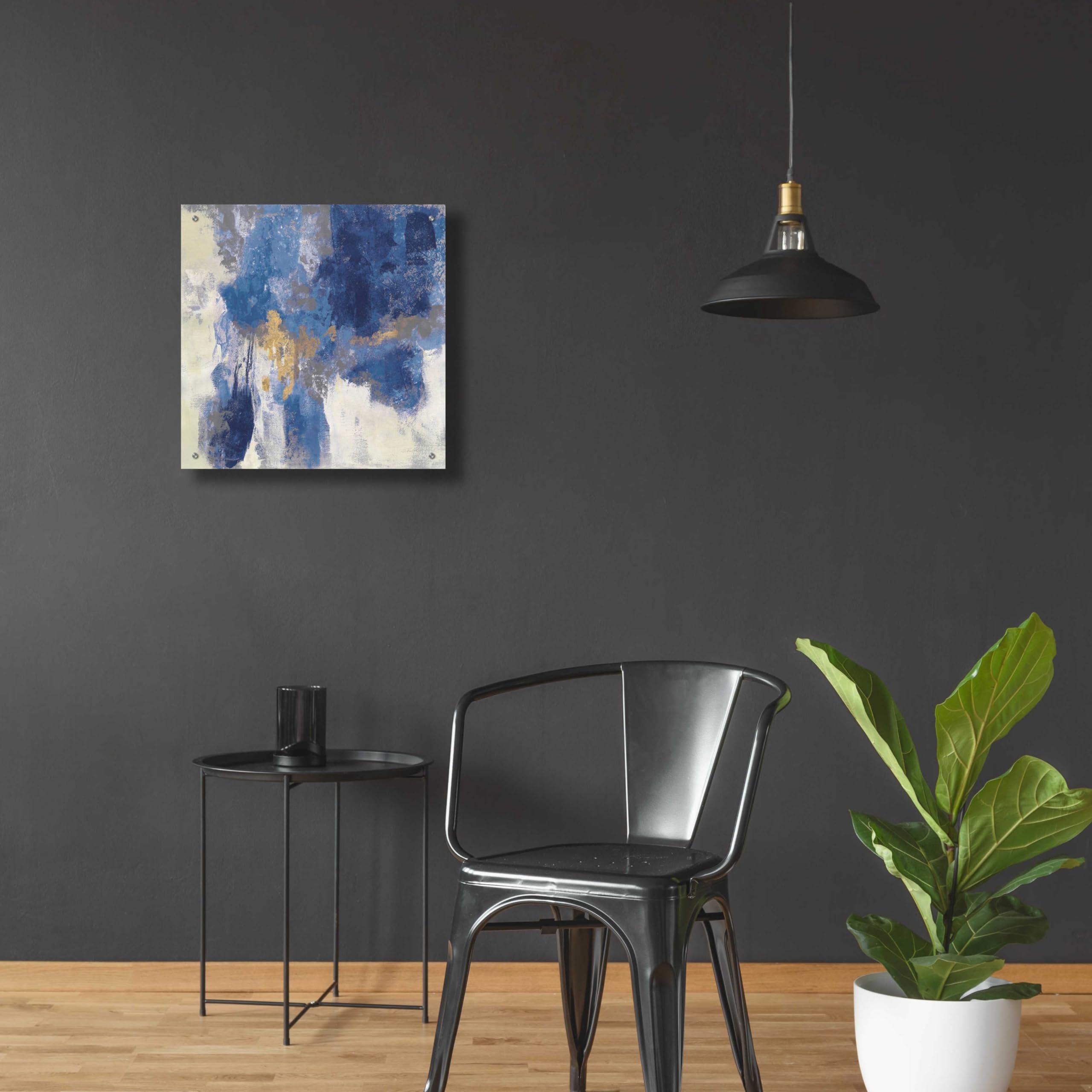 Silvia Vassileva Sparkle Abstract II Navy Acrylic Glass Wall Art - 24x24 Inches Modern Abstract Painting for Living Room, Bedroom & Office Decor