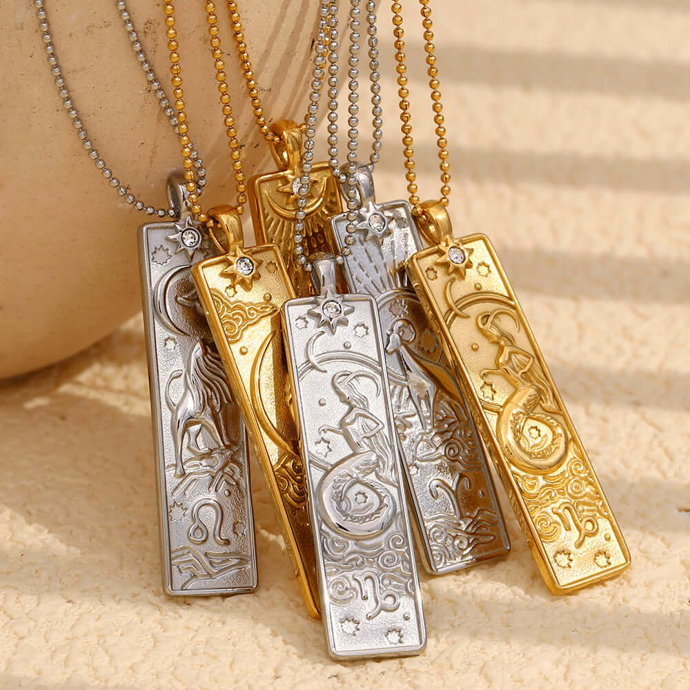 Zodiac Sign Pendant Necklace for Women - 14K Gold Plated Rectangular Charm Necklace | Perfect for Birthday Gifts, Anniversary & Daily Wear | JN3474