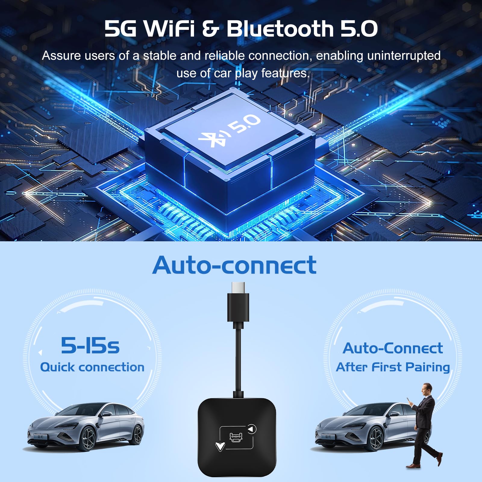 Wireless Android Auto & CarPlay Adapter - Plug & Play USB Dongle for Wireless Car Connectivity - Convert Wired to Wireless - Compatible with Most Cars - Perfect for Commuting, Road Trips & Hands-Free Driving