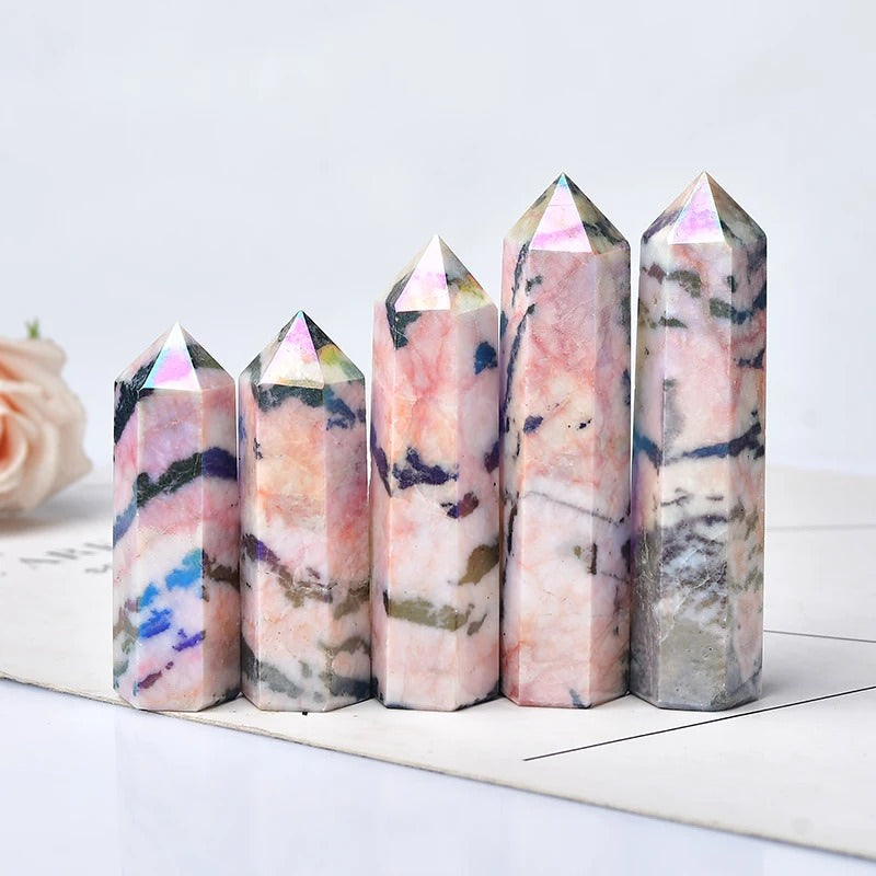 Pink Zebra Crystal Tower - Elegant Home Decor for Living Room, Bedroom & Office | Feng Shui Healing Stone for Positive Energy & Relaxation