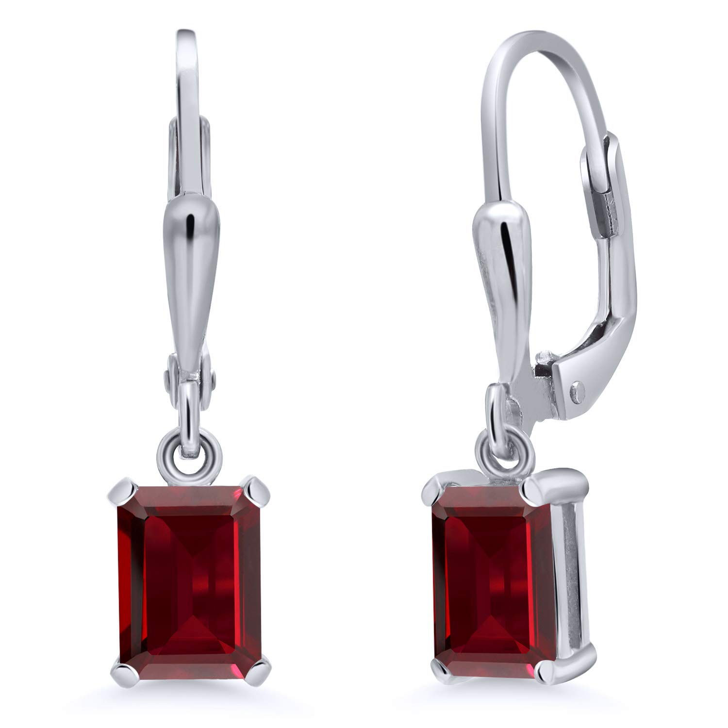 925 Sterling Silver Emerald Cut 7x5mm Birthstone Drop Dangle Earrings for Women | Gem Stone King Leverback Earrings | Perfect for Birthdays, Anniversaries & Special Occasions