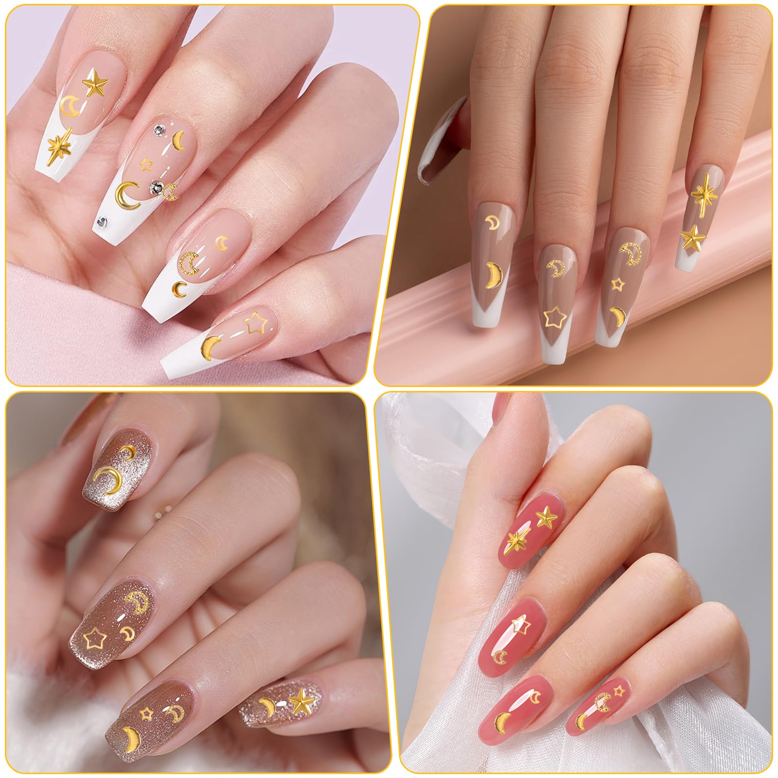 2 Boxes Gold Nail Charms Set - Star & Moon 3D Nail Art Studs, Sparkling Alloy Nail Decorations, Mini Nail Accessories for Professional Manicure | Perfect for Nail Salons, DIY Nail Art, Parties and Special Occasions