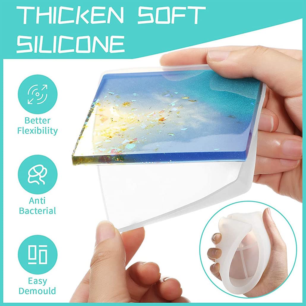 2Pcs Square Resin Coaster Molds with Holder & 4Pcs Fixed Plates - DIY Epoxy Cup Mat Silicone Molds for Crafting, Resin Art, Home Decor - Perfect for Coffee Tables, Dining Tables, and Gift Making