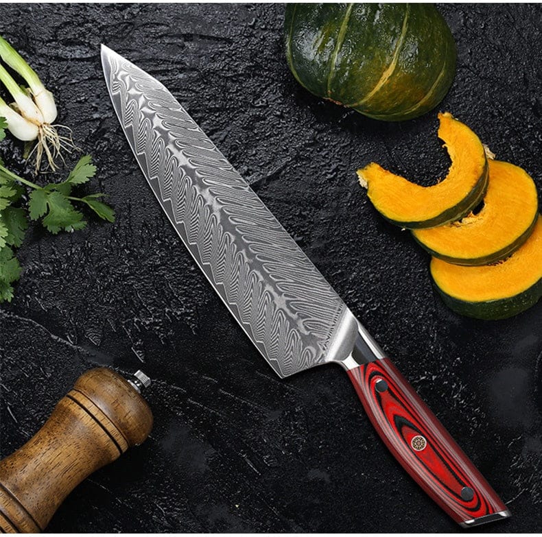 Professional 6-Piece Japanese Damascus Steel Kitchen Knife Set - Handcrafted Chef Knives with Knife Block for Home Cooking & Professional Use | Perfect for Sushi, Meat Cutting & Vegetable Prep