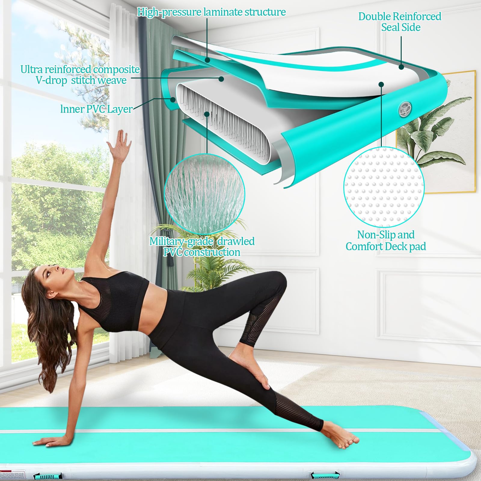 Inflatable Air Mat Tumbling Track - Portable Gymnastics Mat with Electric Pump for Home, Cheerleading, Kids Gym & Yoga Practice | Perfect for Indoor Training, Backyard Play & Fitness Exercises