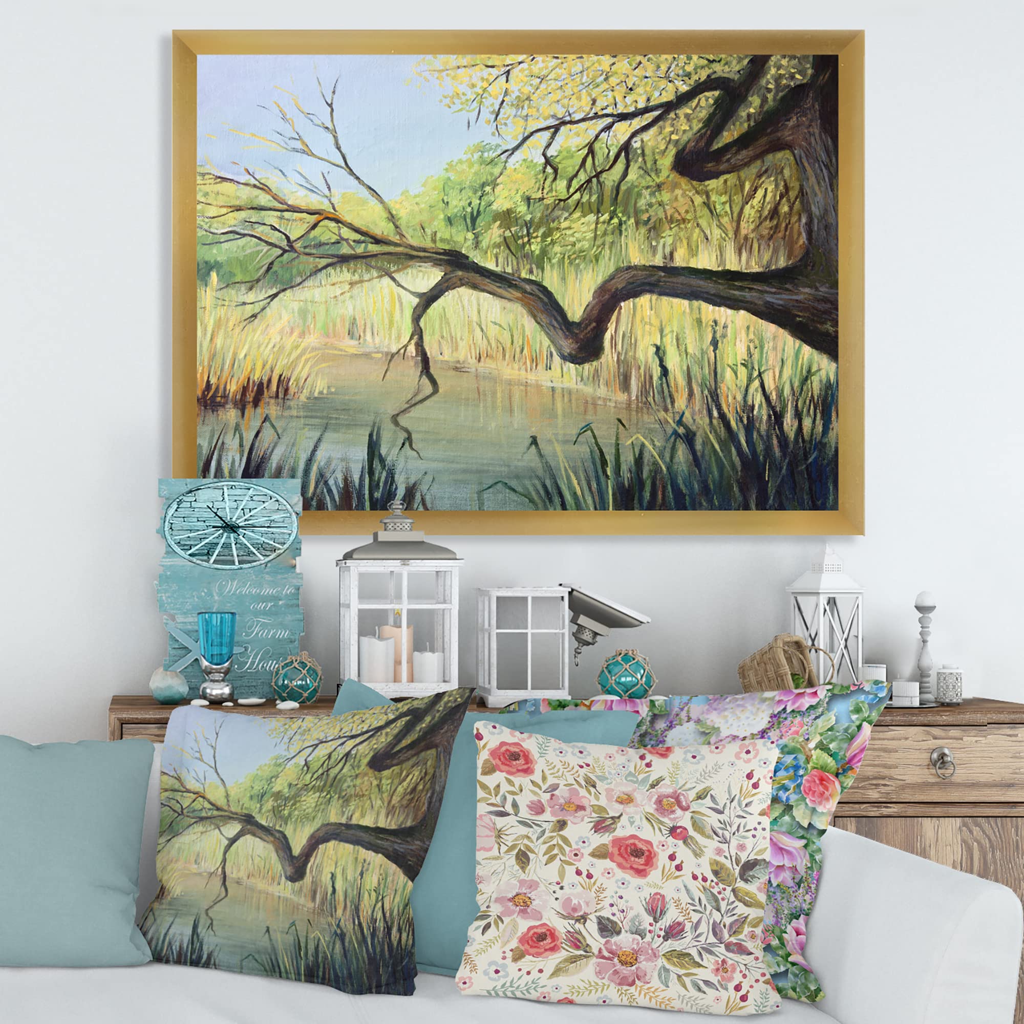 DesignQ The Lake of Silence Lake House Framed Wall Art - Serene Landscape Painting for Living Room, Bedroom & Office Decor - Perfect Gift for Nature Lovers