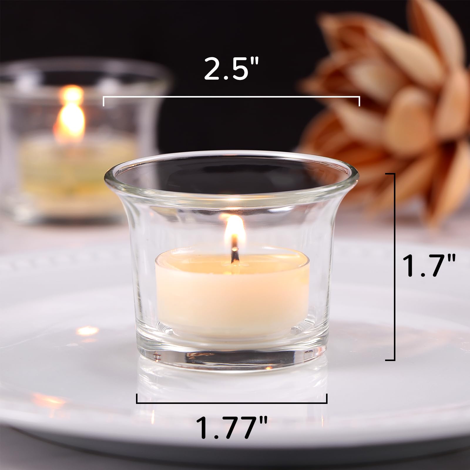 Letine Set of 12 Clear Glass Tealight Candle Holders - Bulk Votive Candle Holders for Christmas Decorations, Weddings, Parties & Home Decor - Perfect for Centerpieces, Table Settings and Romantic Ambiance