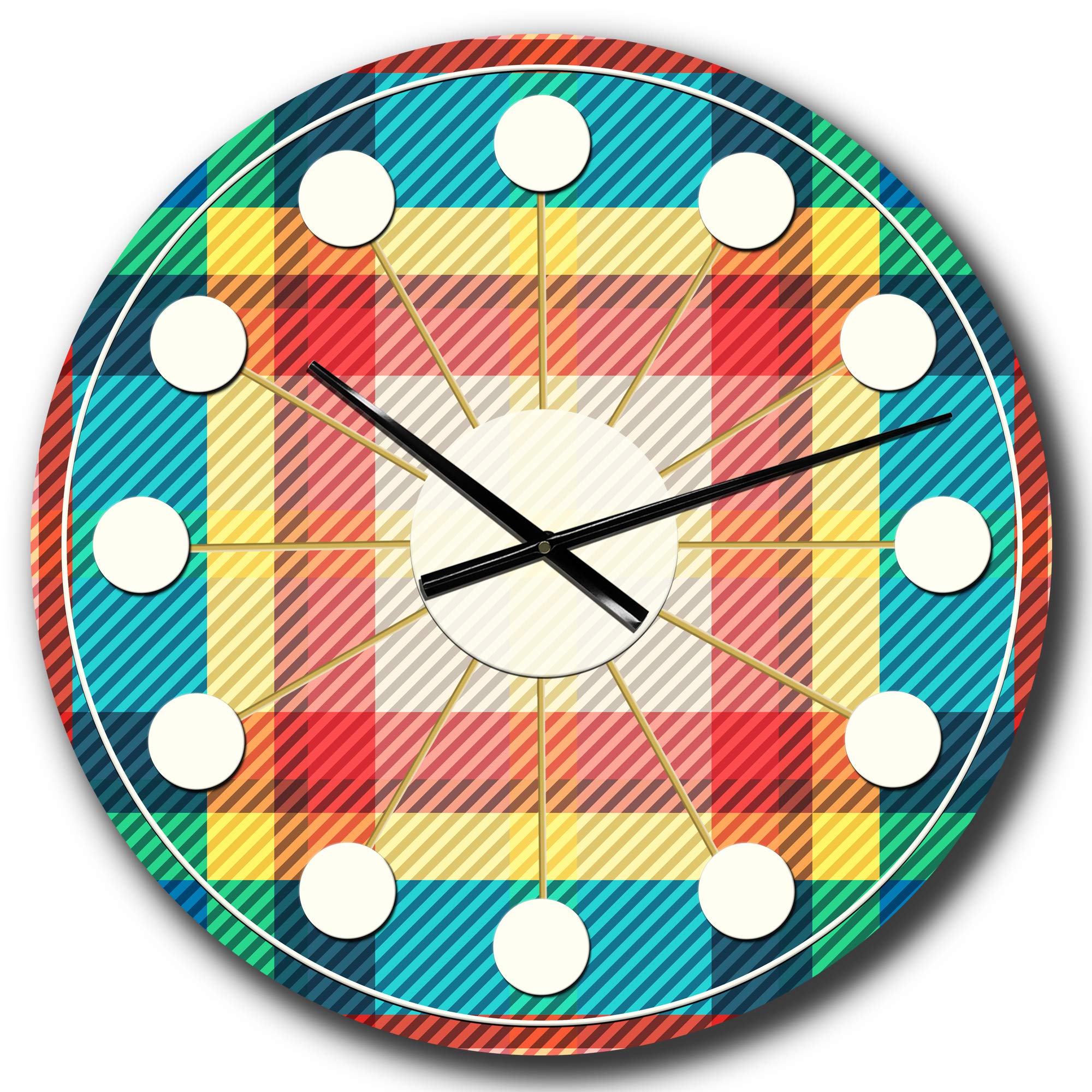 Designart Tartan Geometrical Texture III Mid-Century Modern Round Wall Clock - Metal Decorative Wall Art for Home, Living Room, Bedroom & Office Decor | Perfect for Contemporary Spaces & Gift Giving