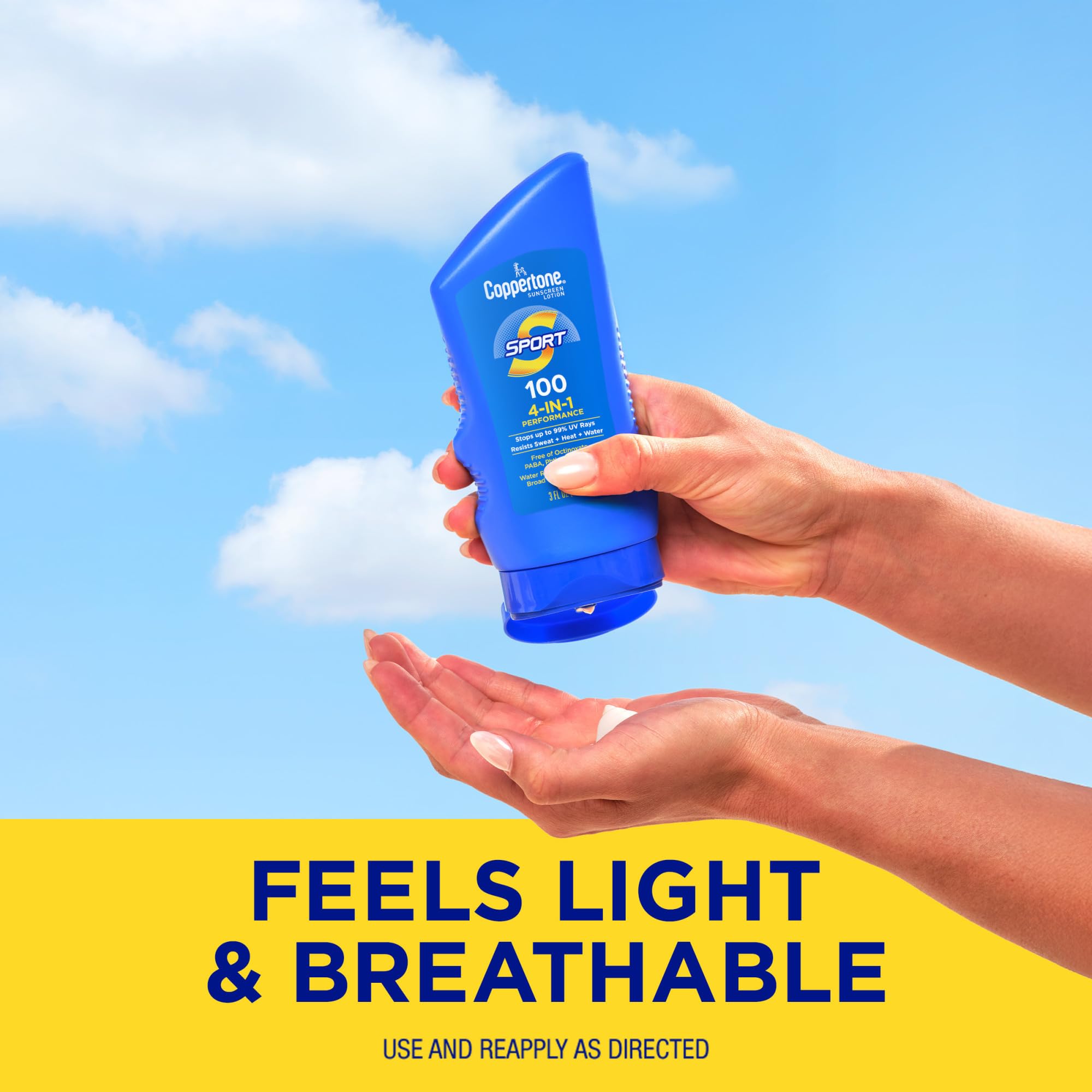 Coppertone SPORT Sunscreen SPF 100 Lotion - Water Resistant, Sweatproof, Broad Spectrum UVA/UVB Protection - Travel Size 3 Fl Oz for Outdoor Activities, Swimming, and Sports