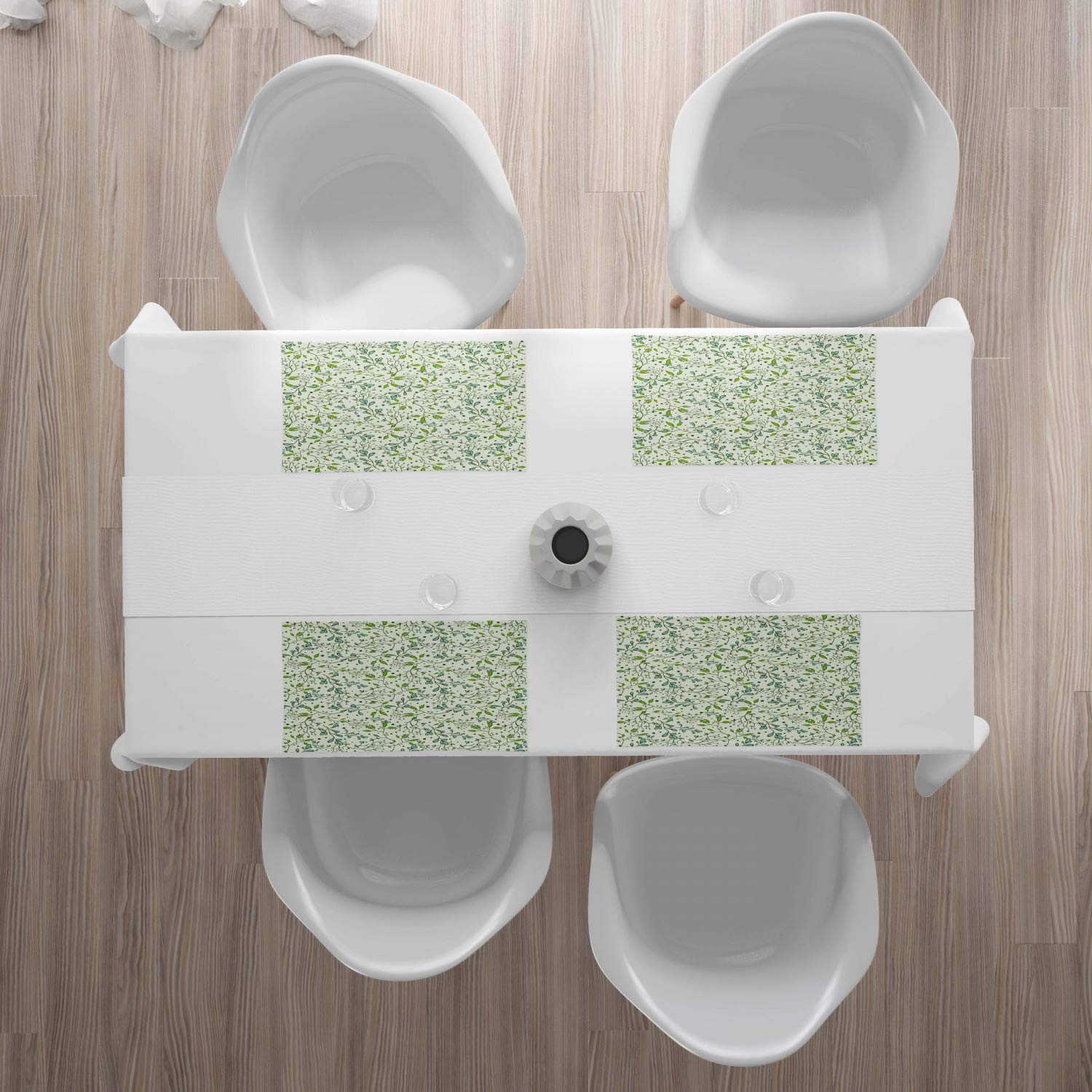 Ambesonne 4-Pack Botanical Placemats - Spring Forest Leaves & Berry Polka Dots - Washable Fabric Dining Table Mats (Standard Size, Pale Green & Blue) - Perfect for Spring Parties, Easter Decor & Farmhouse Style Dining