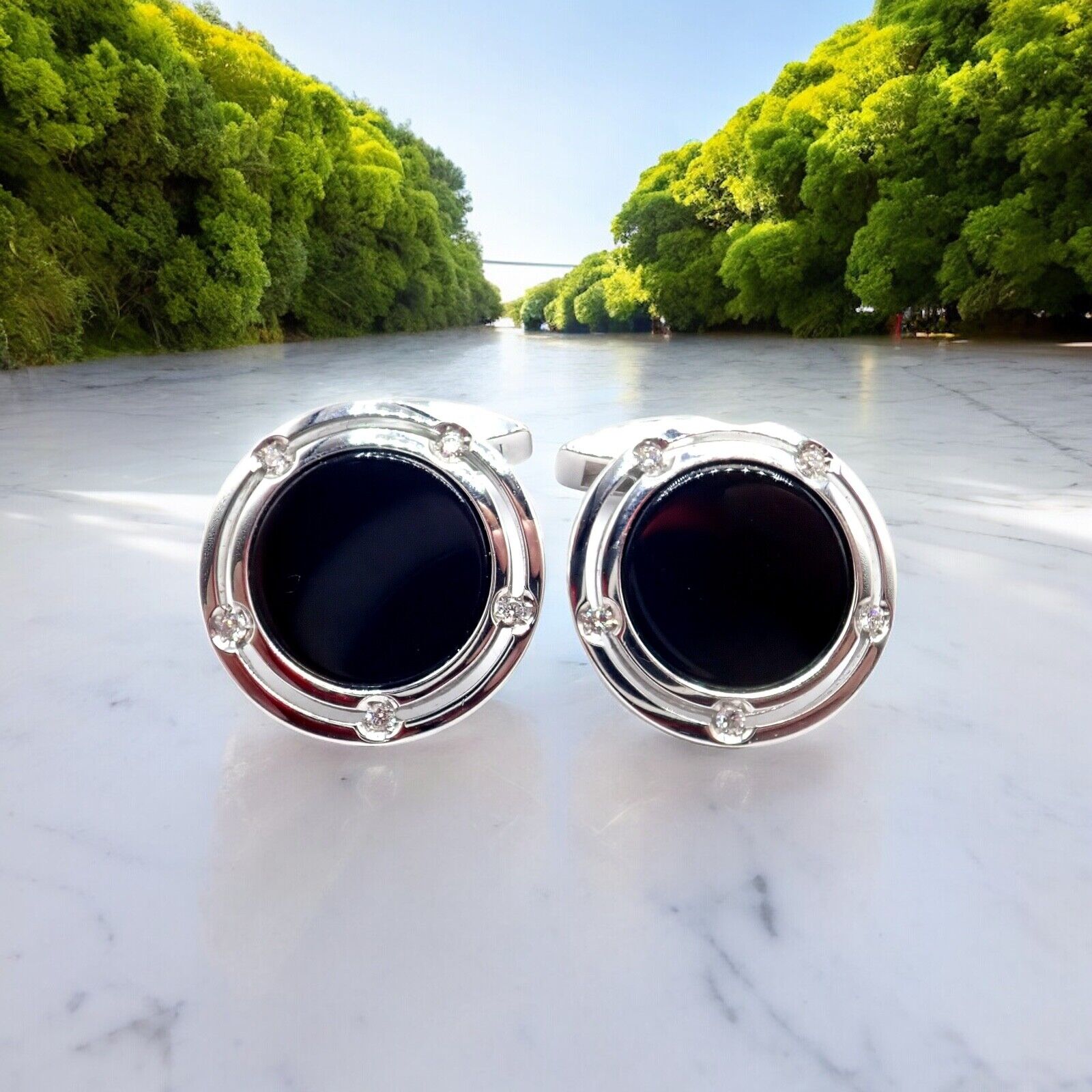 Authentic Damiani Brad Pitt 18k White Gold Diamond Black Onyx Cufflinks for Men - Luxury Gift for Weddings, Business & Formal Events