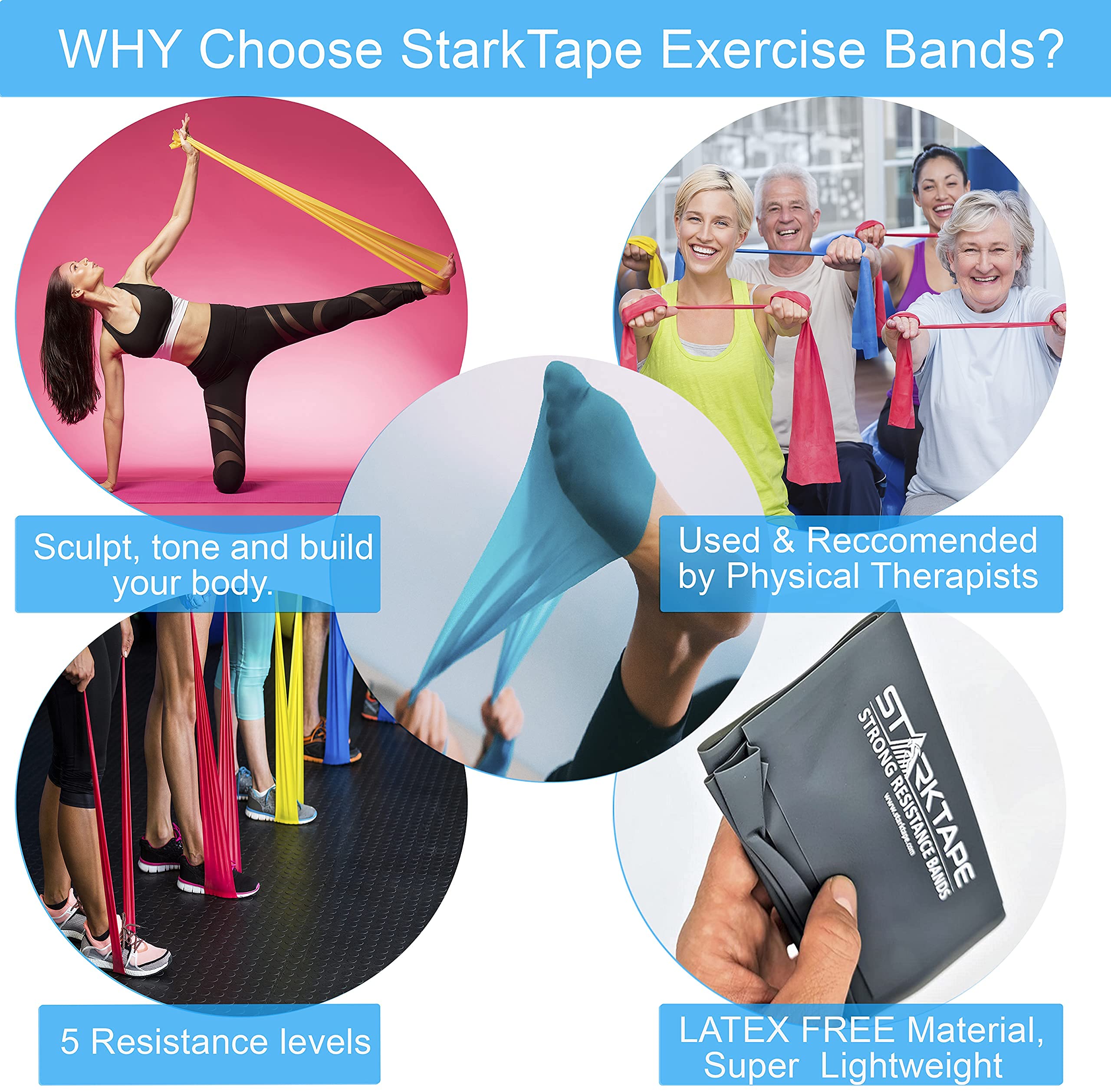 Premium Resistance Bands Set - 5 Non-Latex Exercise Bands & 8-Yard Therapy Band for Home Workouts, Physical Therapy, Yoga, Pilates and Strength Training | Medium Green | Ideal for Gym, Rehab and Fitness Enthusiasts