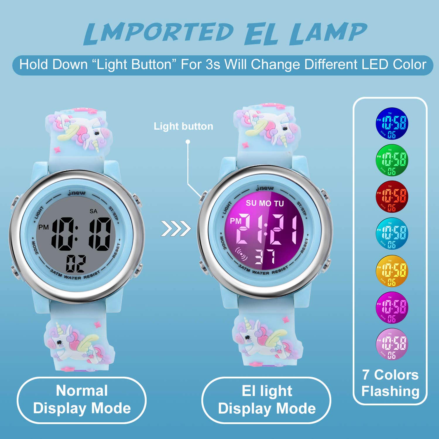 Cofuo Girls Digital Watch for Kids Age 3-12 - 3D Cartoon Waterproof LED Sports Watch with Luminous Display, Alarm & Stopwatch - Perfect Birthday Gift for Toddlers & Outdoor Play