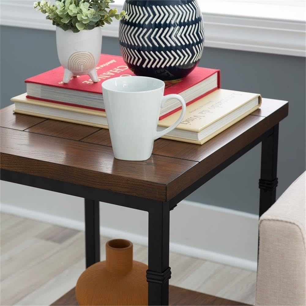 Home Square 2-Piece Black Wood and Metal End Table Set - Modern Side Tables for Living Room, Bedroom, or Office - Perfect for Lamps, Books, and Decor
