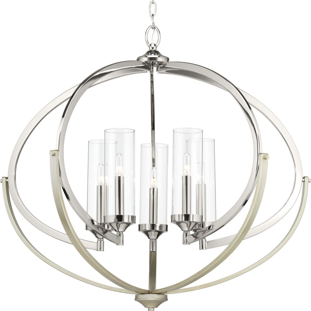 Evoke Collection 5-Light Clear Glass Chandelier - Modern Crystal Ceiling Lighting Fixture for Dining Room, Bedroom, Living Room & Entryway - P40017