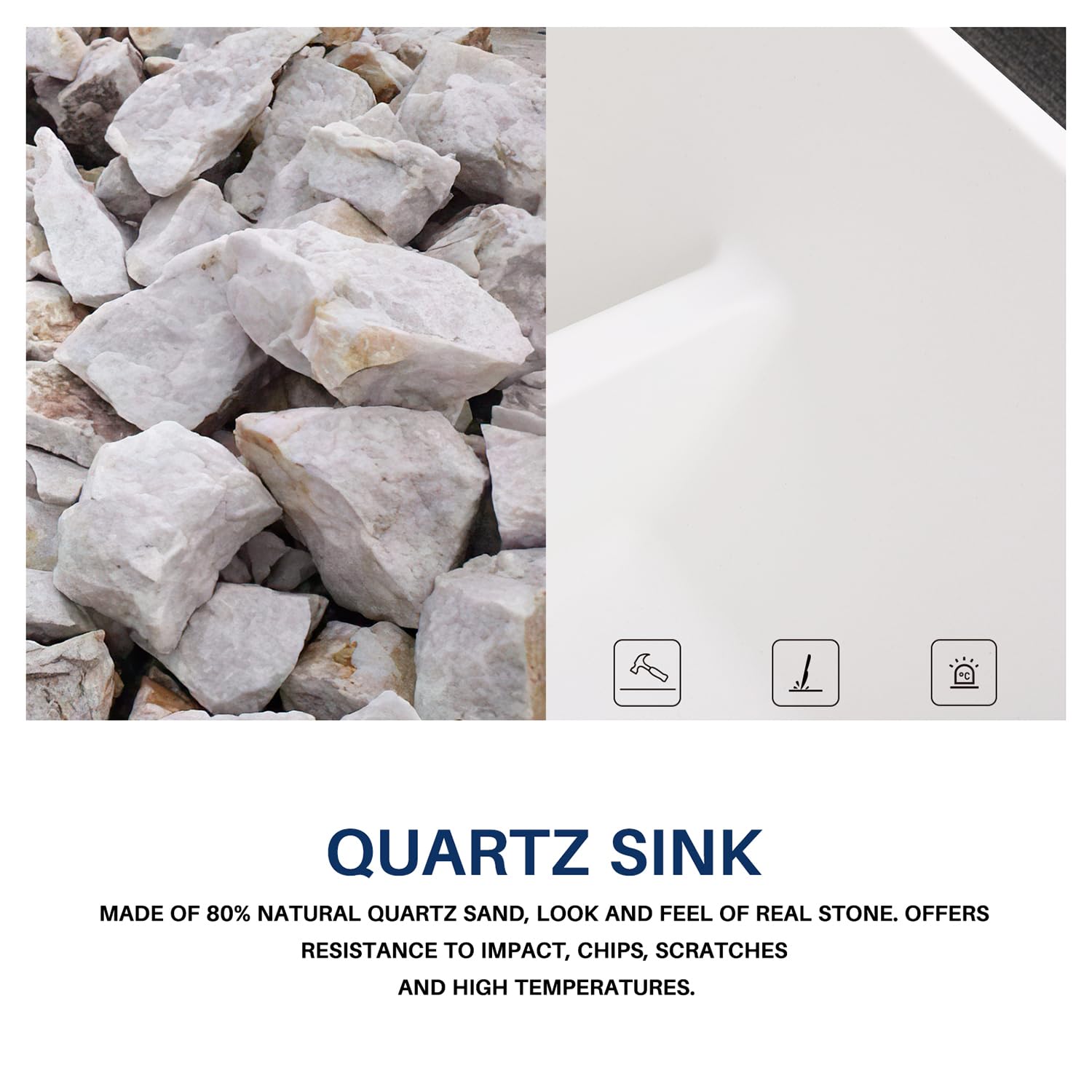 Enbol 31 Inch White Quartz Granite Composite Kitchen Sink - Durable Undermount Double Bowl, Scratch & Stain Resistant, Easy to Clean, Model 3118-W | Perfect for Modern Kitchens, Food Prep & Dishwashing