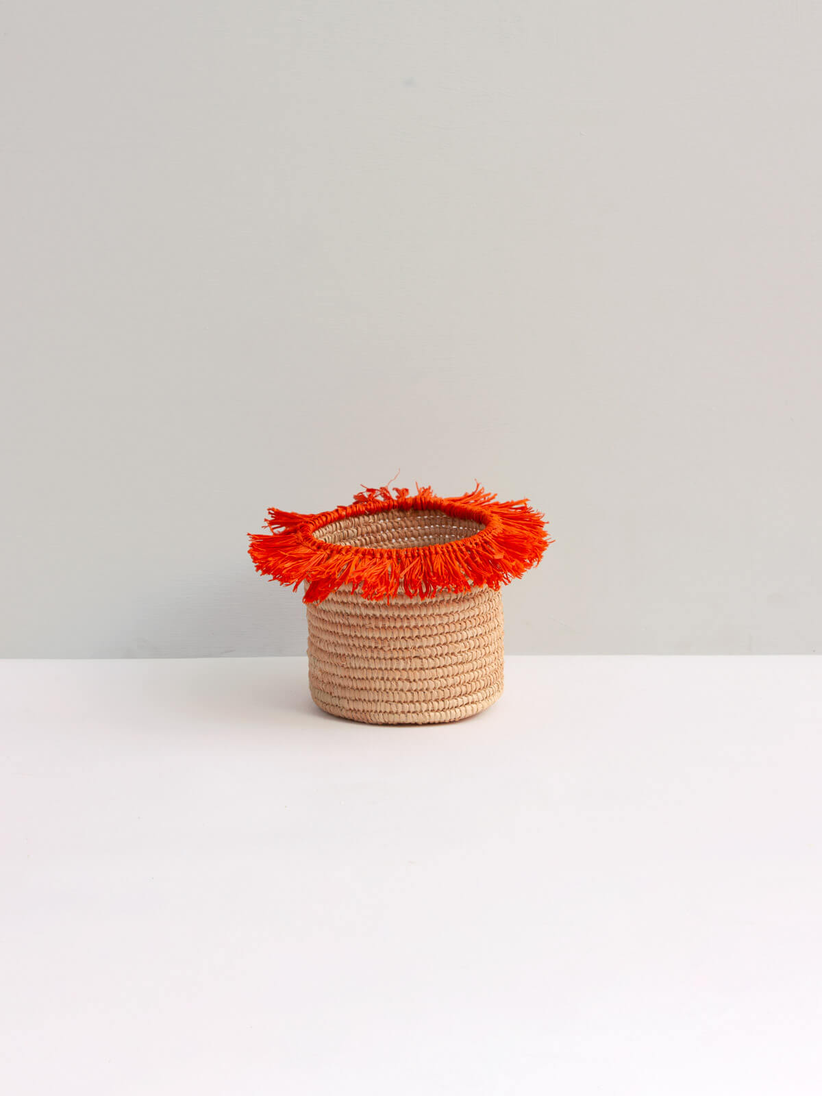 Handmade Raffia Tassel Storage Baskets - Orange Decorative Organizer for Home, Bathroom & Office | Perfect for Makeup Brushes, Cotton Balls & Small Essentials