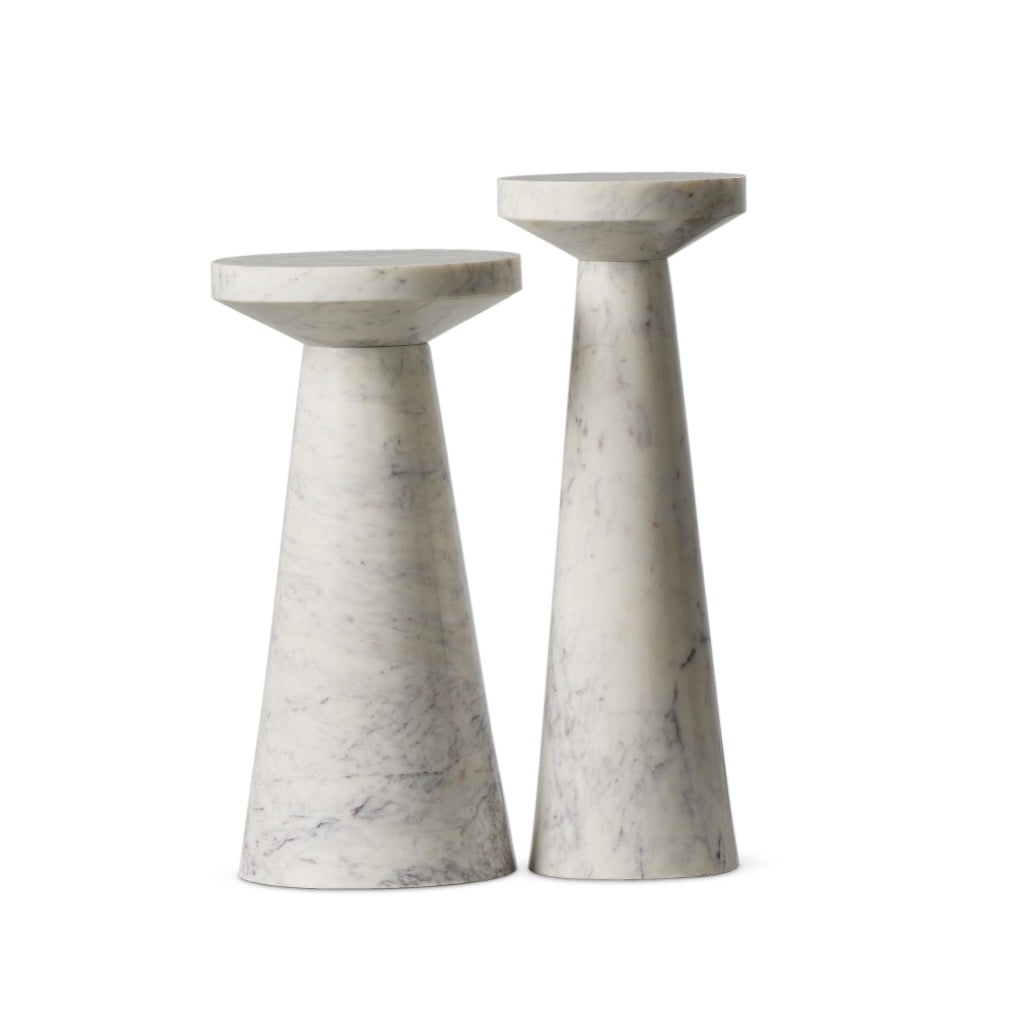 Mabel Nesting End Tables with Veined White Marble Top - Modern Side Tables for Living Room, Bedroom & Office Decor