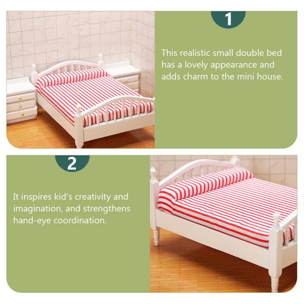 Totority 1:12 Scale Wooden Dollhouse Bed - Miniature Dollhouse Furniture Set for Tabletop Display, DIY Projects & Collectibles - Perfect for Dollhouse Decor, Miniature Scenes & Model Train Layouts