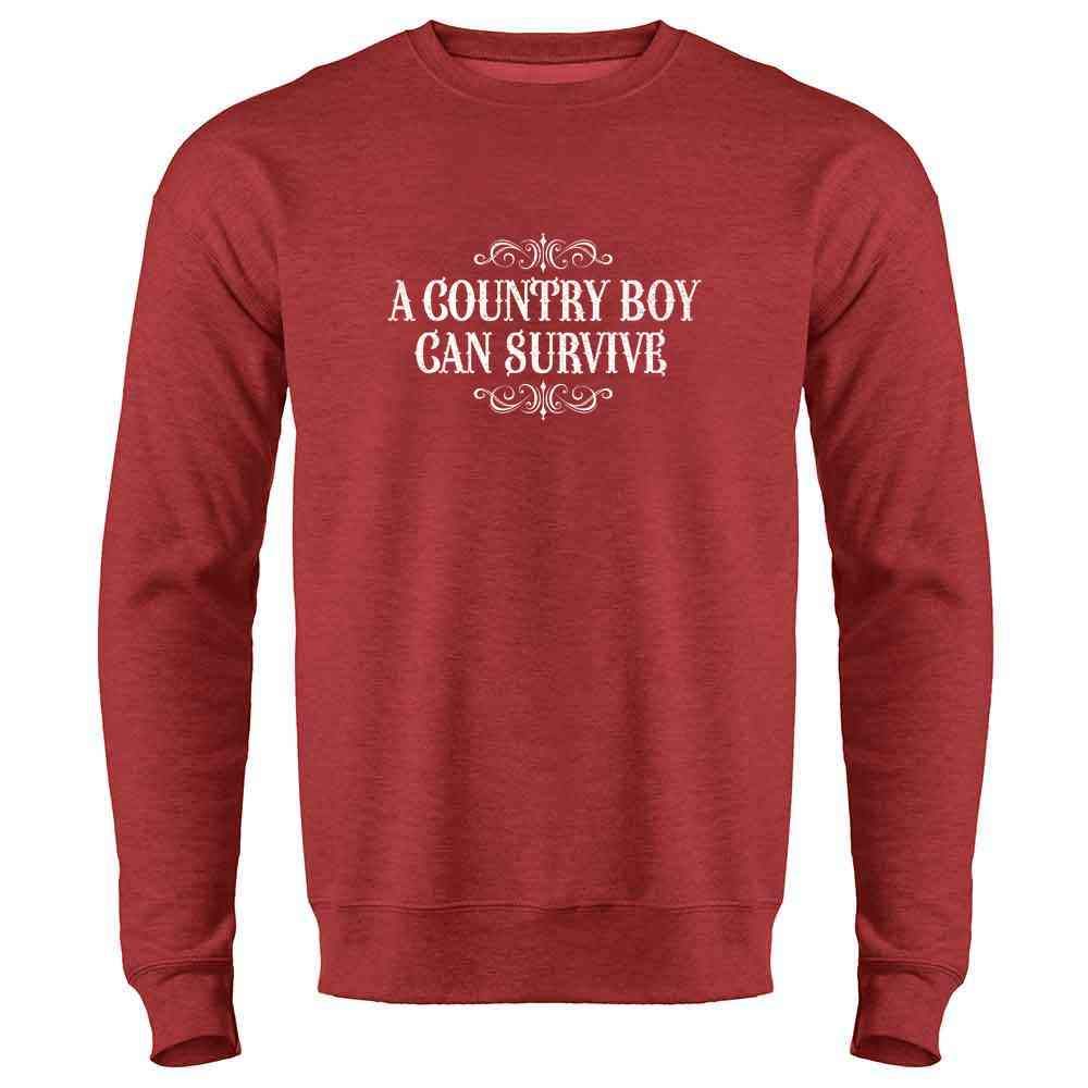 Pop Threads A Country Boy Can Survive Quote Long Sleeve T-Shirt | Vintage Graphic Tee for Men | Perfect for Outdoor Adventures, Country Concerts & Casual Wear
