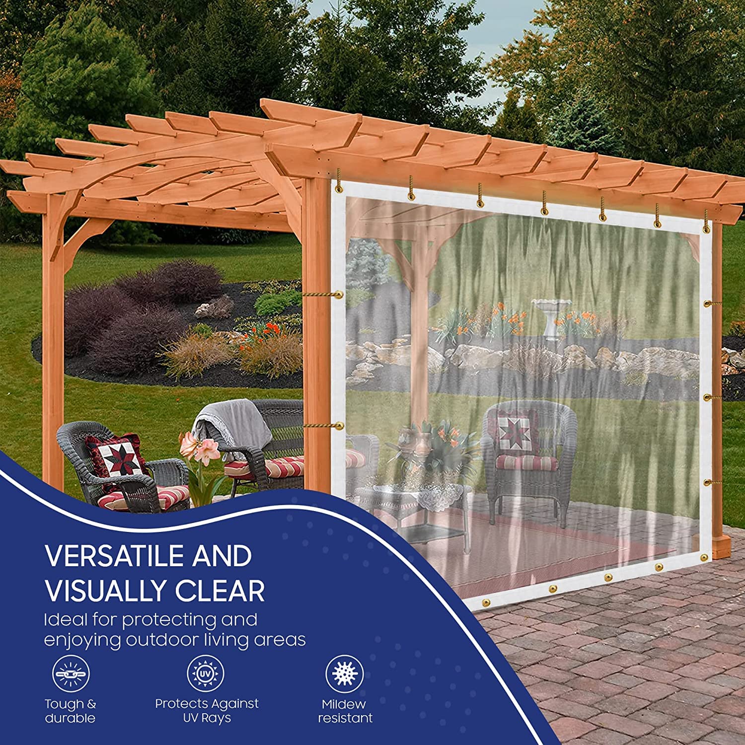 Tarps Now Marine Grade Fire Retardant Clear Vinyl Tarp (5' x 10') - Heavy Duty Waterproof Canopy Cover with Brass Grommets - 18 oz 20Mil Multi-Purpose Tarpaulin for Boat, RV, Camping & Outdoor Protection